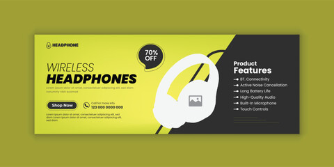 Modern Creative headphone Facebook cover design template or headphone sale social media cover  banner template