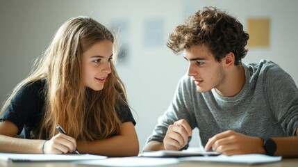 Fototapeta premium The student practices speaking a foreign language with a language partner