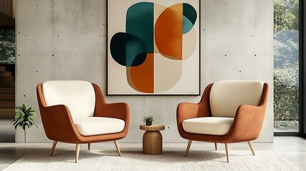 Modern Armchairs with Abstract Art
