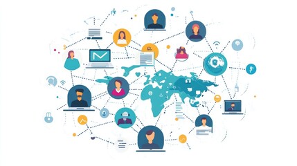 Network flat design top view theme information technology water color vivid 