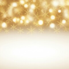 Cozy Christmas background with gold snowflakes and warm glowing lights on a cream-white gradient. Includes text space, perfect for branding and holiday events.