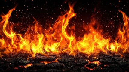 Vibrant flames dancing over darkened ground, creating a dramatic contrast of heat and intensity in an abstract background.