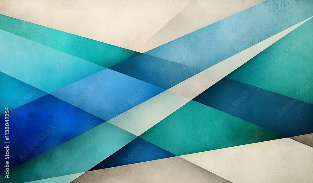 Poster an abstract geometric pattern featuring a blue and green background with layered triangles.