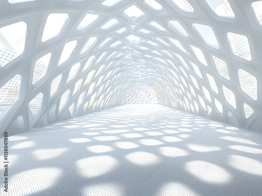 Poster an interior view of an abstract modern architecture background, depicted in a 3d rendering with an o