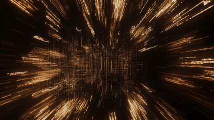 Obraz premium Golden Hyperspace Data Stream: A Futuristic Abstract Digital Art