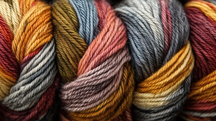 Textured skein of multi-colored wool knitting yarn showcasing vibrant hues and soft fibers perfect for crafting and DIY projects