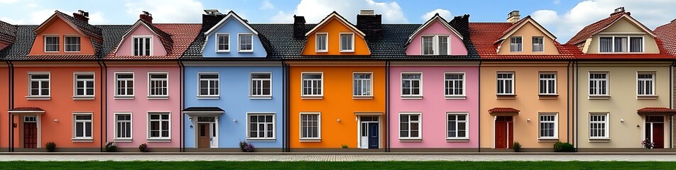 Fototapeta premium Colorful Townhouses Row under a Clear Sky