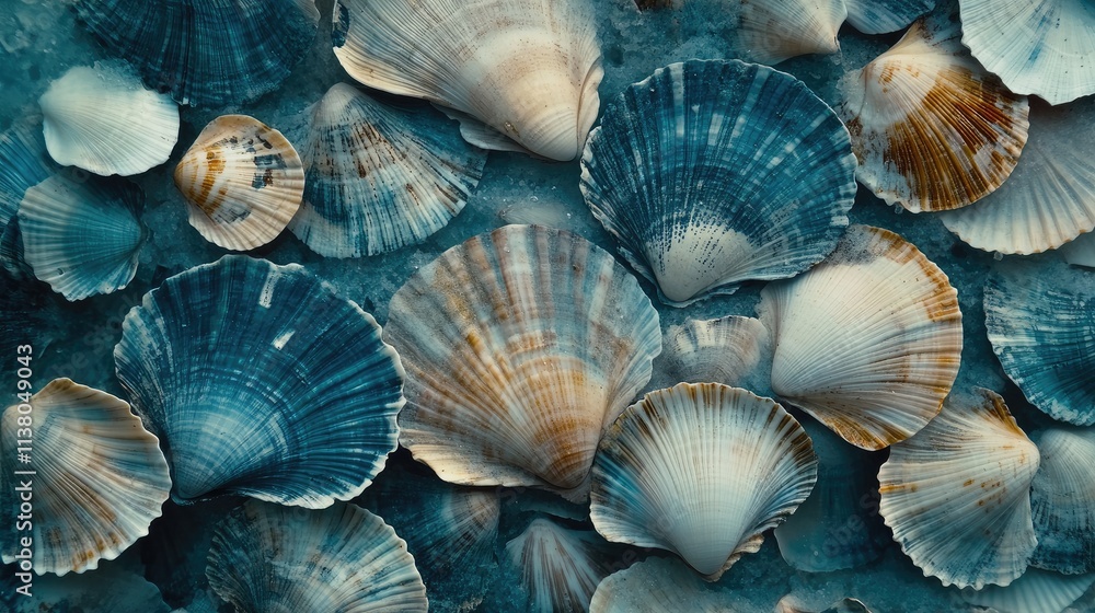 Aufkleber seashells arranged in a captivating pattern showcasing natural textures and colors for creative back