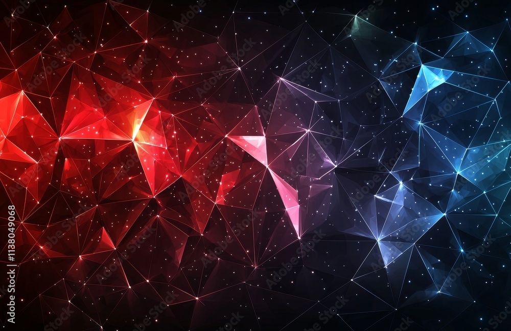 Poster a network of dots and lines over an abstract tech background.