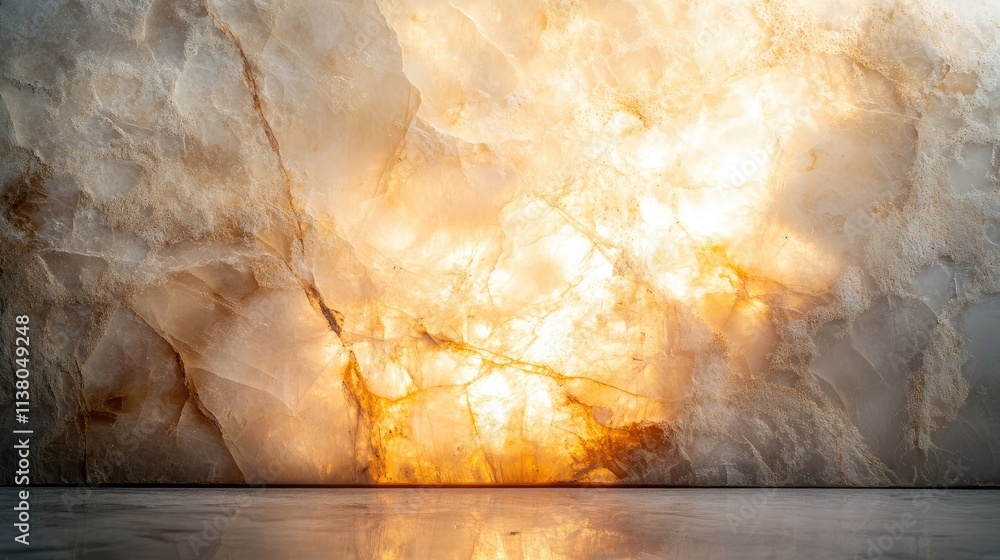 Poster alabaster stone wall with translucent cross section showcasing intricate patterns and warm backlight