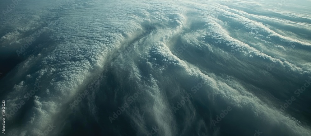 Poster aerial view of stunning cloud formations showcasing dynamic textures and patterns from high altitude
