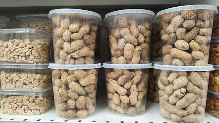 Dried fruits and nuts displayed at the grocery store