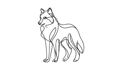 Continuous one single minimal line drawing wolf