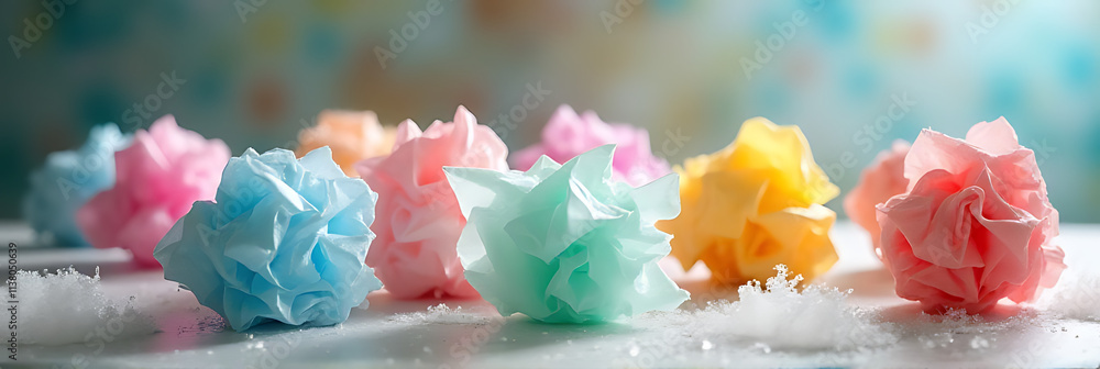 Aufkleber exploring creative expression through play with bubble paper and crumpled balls as mediums for imagi