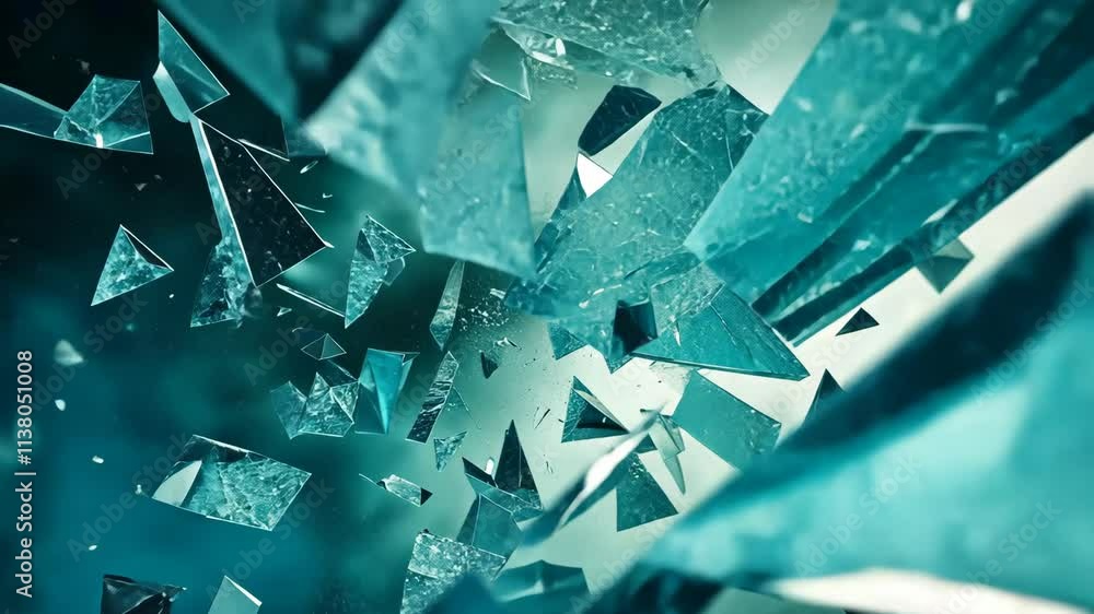 Poster shattered glass pieces scatter in a dynamic explosion showcasing intricate patterns and textures
