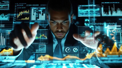 A business analyst predicting future trends based on market forecasts and data