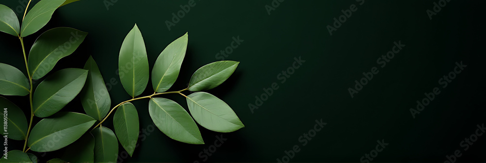 Poster eucalyptus leaves are selectively focused against a dark backdrop for use in decorative arrangements
