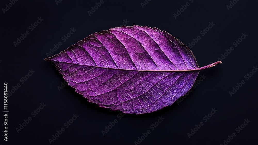 Poster dry purple leaf on black background macro view showcasing intricate textures and patterns in nature'