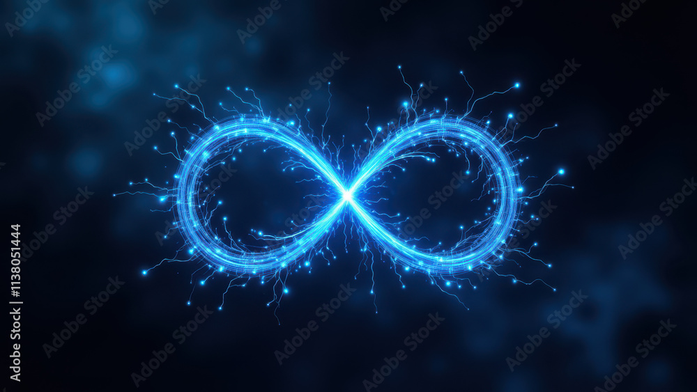 Poster cascading infinity symbol with blue glow against dark background, representing continuous improvemen