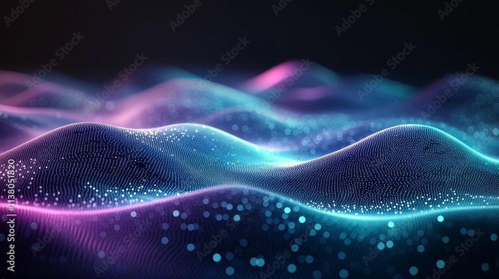 Poster a cascade of musical sounds. an abstract background with a network of dots and lines. 3d rendering.