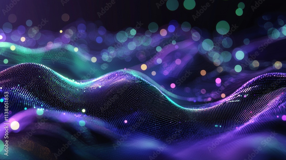 Poster a surge of musical tones. an abstract backdrop featuring an intricate pattern of dots and lines. 3d 