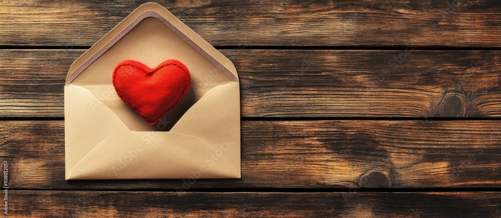 Aufkleber empty envelope with a red heart on wooden background ideal for love letters or invitations with spac