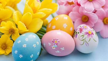 Fototapeta premium easter eggs and flowers