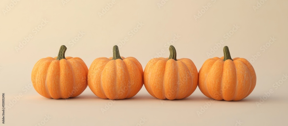 Poster autumn composition with small pumpkins arranged neatly on a soft minimal background ideal for season