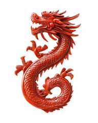 Intricately Carved Wooden Dragon Sculpture on Isolated Transparent Background