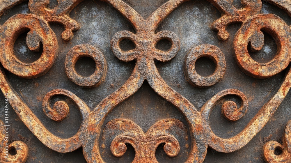 Poster rusty iron background texture with ornate patterns showcasing weathered metal and intricate designs 