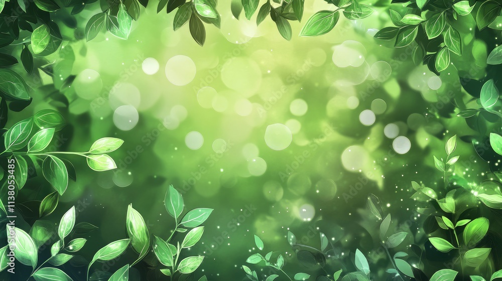 Poster serene green blurred background with leafy borders creating a tranquil natural ambiance for design a