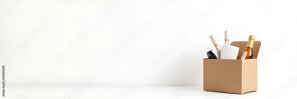 Aufkleber Ecommerce concept with a group of products in a box placed on a simple white background to showcase orders._00003_
