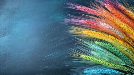 Colorful Wheat Spikes on Dark Background with Copy Space for Text and Design Elements