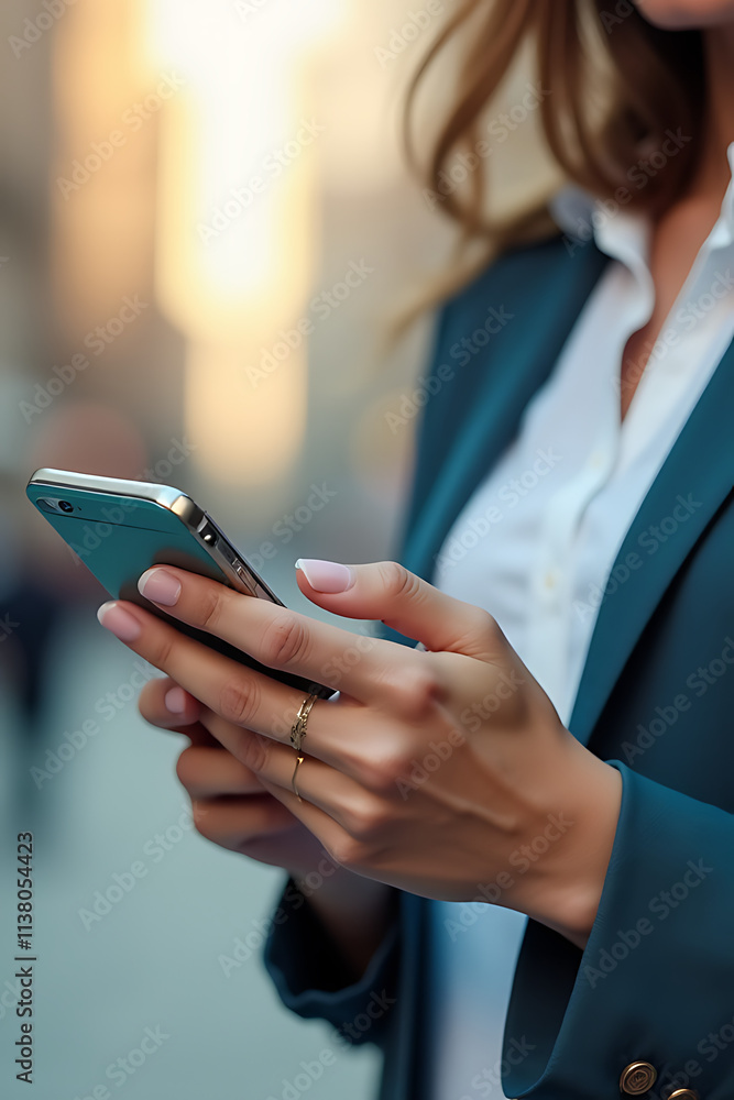 Poster ecommerce business concept involves mobile users ordering products via smartphones and accessing onl
