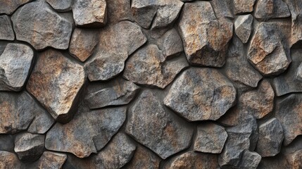 Fototapeta premium Textured stone wall background showcasing interlocking rustic rocks ideal for architectural designs and natural aesthetic projects