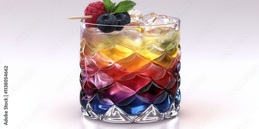 Aufkleber a colorful drink with a blueberry and raspberry garnish. the drink is in a glass with a stick in it