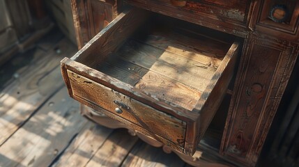 Obraz premium Ancient chest with open lid on wooden background