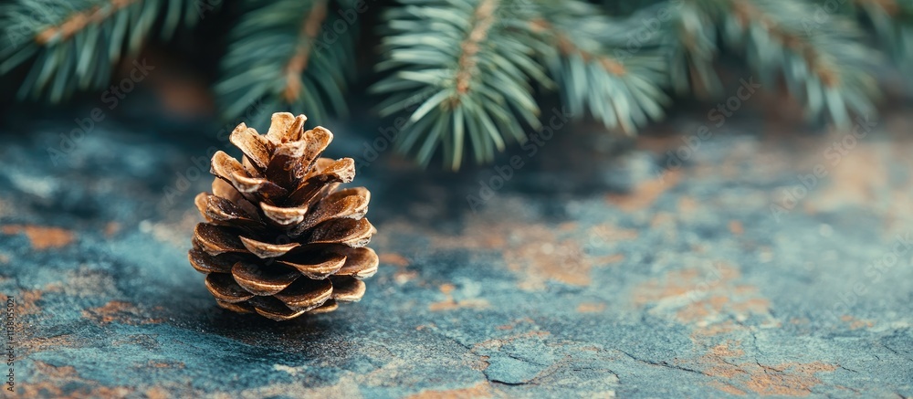 Aufkleber pine cone on rustic stone background with soft focus and space for text ideal for seasonal or nature