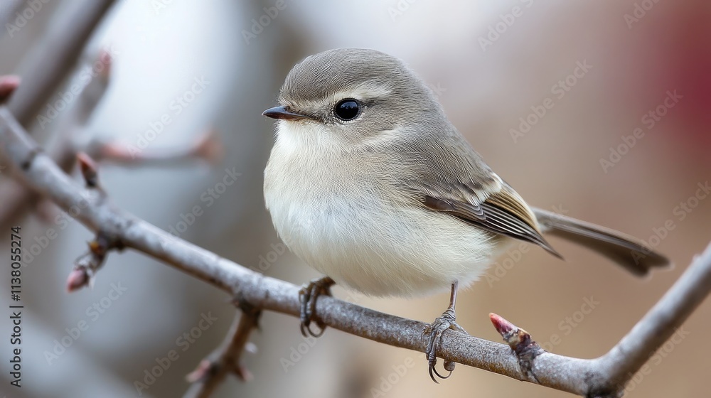 Poster close up of a small tomtit bird perched on a tree branch showcasing its delicate features and soft p