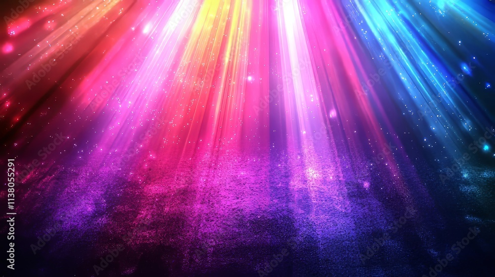 Poster a 3d render of an abstract background featuring a vibrant spectrum, with bright neon rays and glowin