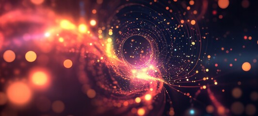 Radiant Vortex: A swirling cosmic dance of light and energy. Glittering particles and vibrant hues converge in a mesmerizing spectacle.