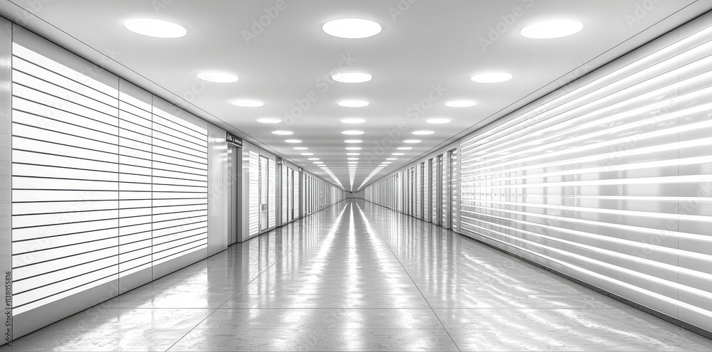 Poster modern light corridor with a futuristic sci-fi tunnel design, created using 3d rendering.