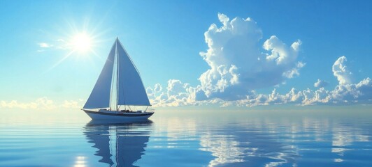 Serene Sailboat Voyage: A Peaceful Ocean Escape Under a Sunny Sky