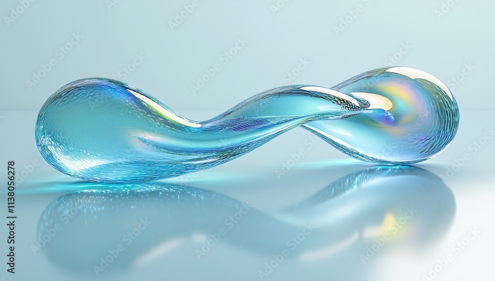 Aufkleber an abstract nature landscape created with 3d rendering, showcasing a transparent glossy glass ribbon