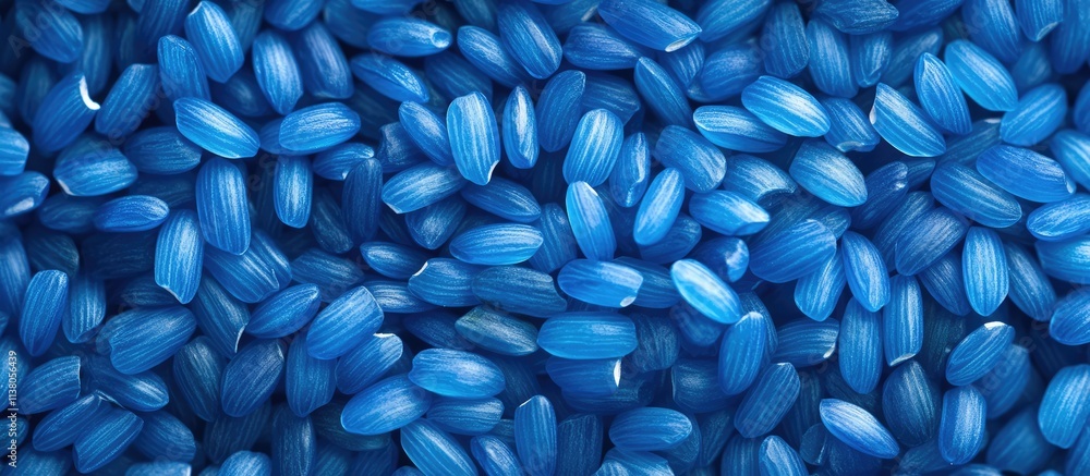 Poster background of vibrant blue rice grains creating a textured and colorful pattern suitable for design 
