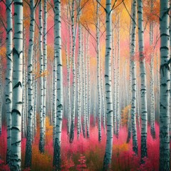 Abstract watercolor background with wood and tree texture featuring a natural forest scene in autumn and winter tones with bamboo, aspen, and a rough, grunge surface