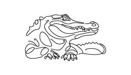 Continuous one single minimal line drawing crocodile