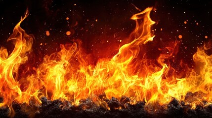 A vivid and intense flame with glowing embers, capturing the raw energy and beauty of fire in motion.