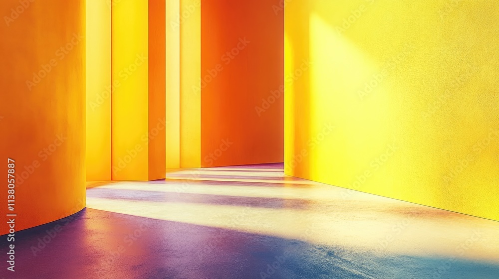 Poster vibrant abstract interior featuring colorful walls and soft lighting creating dynamic shadows on the
