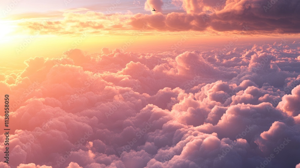 Aufkleber aerial view of vibrant clouds illuminated by sunset with soft pastel colors creating a serene and br